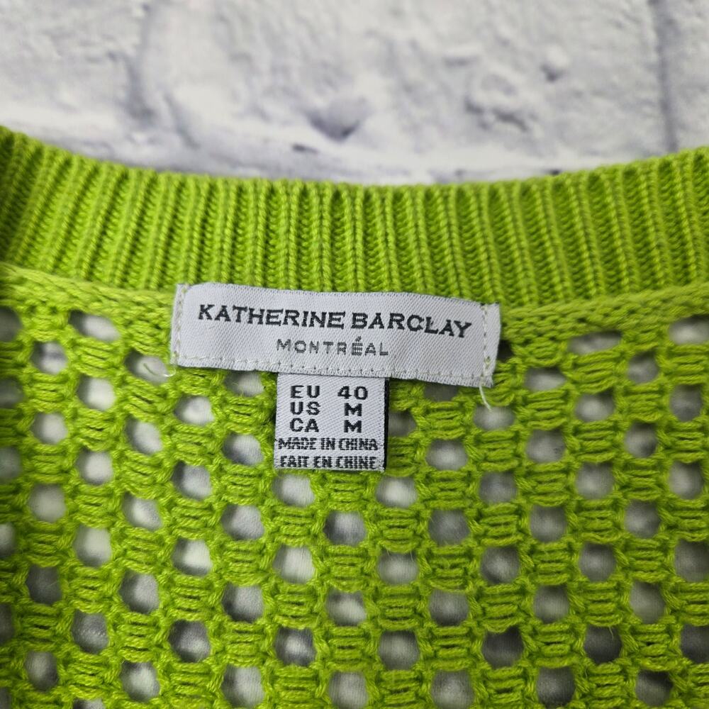 Katherine Barclay Montreal Sweater Lime Green size Medium Open Knit Mesh Hi Lo - Picture 9 of 11